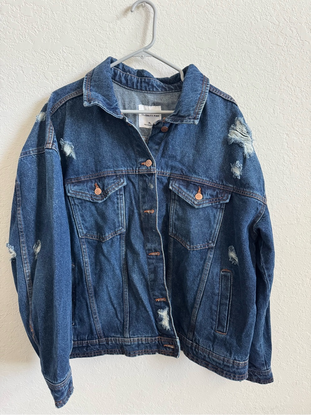 Celebrity Pink Distressed Blue Denim Jean Jacket